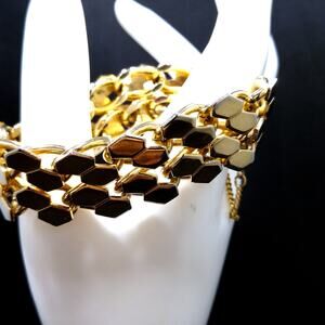 Vintage Gold Tone Snake Chain Bracelet Wide 7.25" Safety Chain